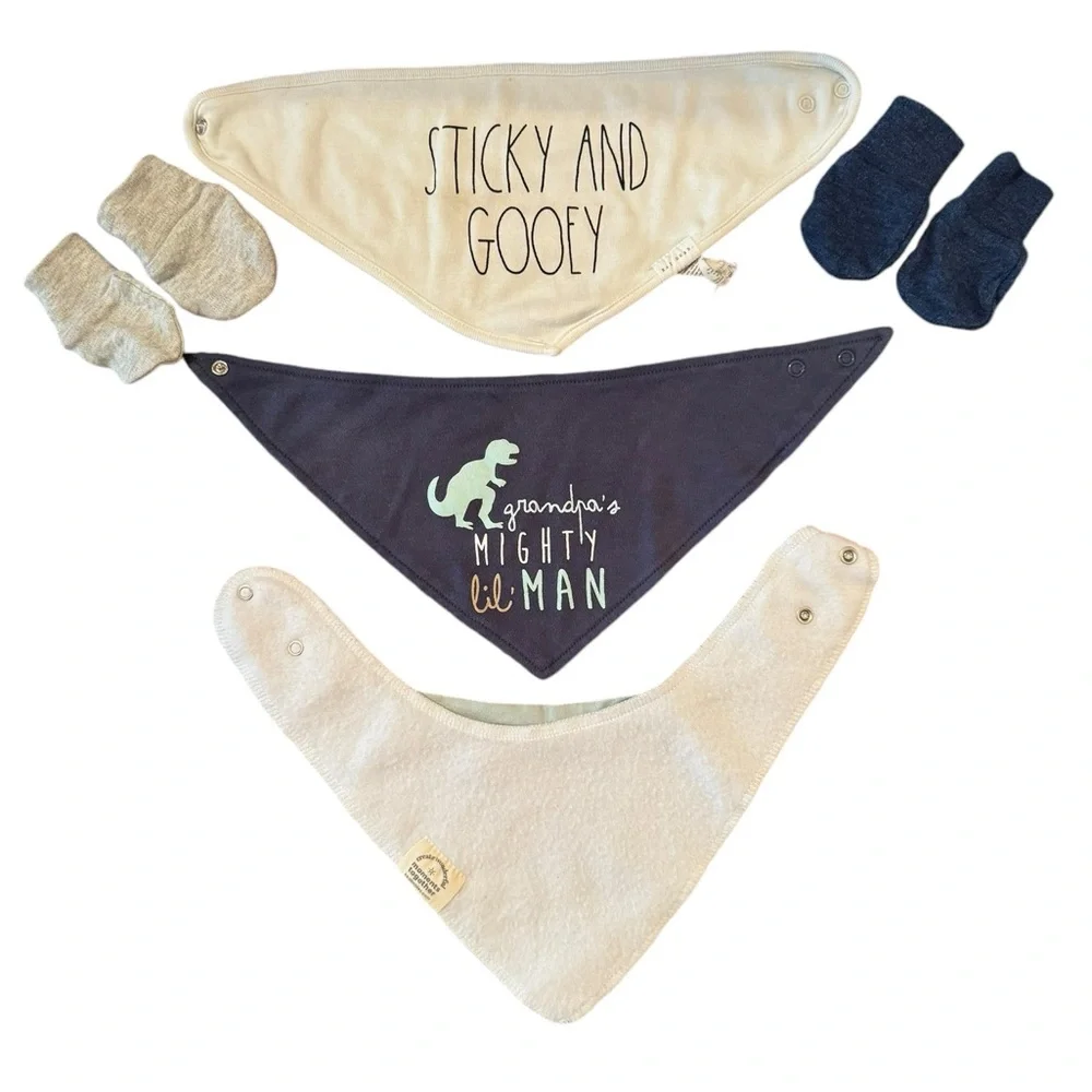 Babies’ Bibs & Hand Mitts. There Are 3 Different Bibs And 2 Pairs Of Hand Mitts.